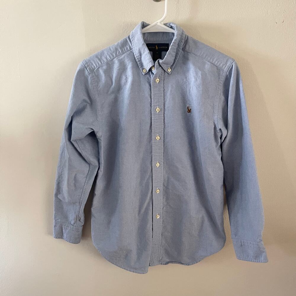 Polo Ralph Lauren Boys 14 Blue Oxford Cloth Button Down Shirt Long Sleeve OCBD